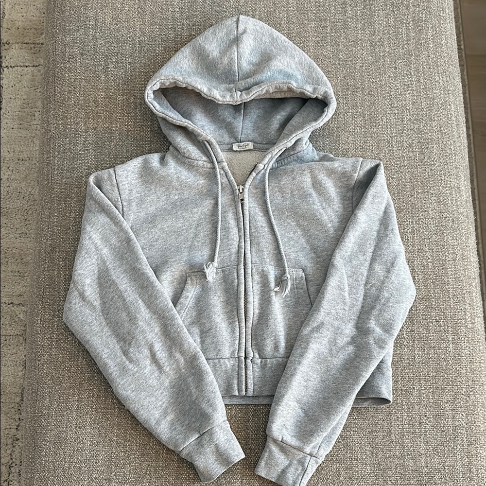 Brandy Melville Cropped Gray Zip Hoodie